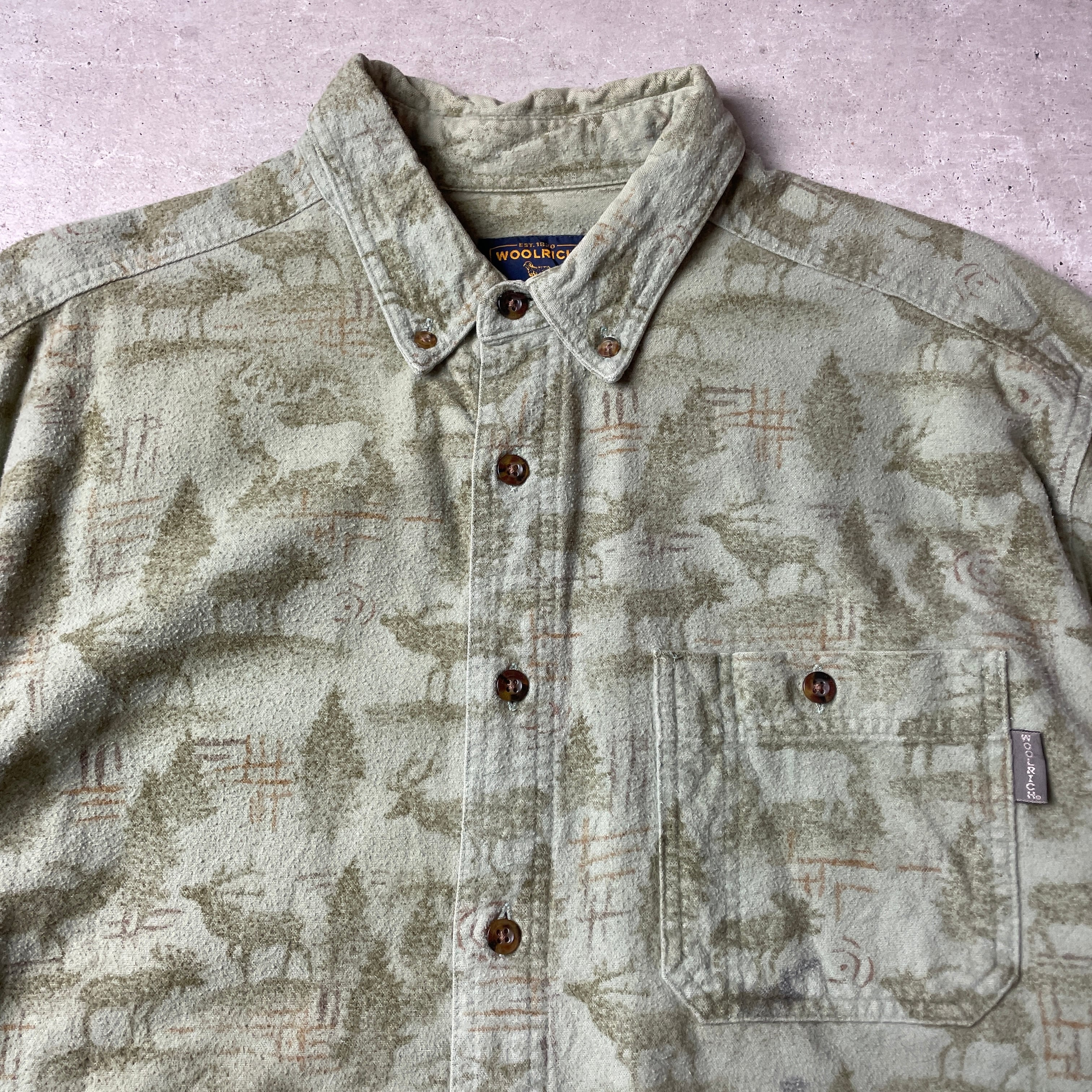 00年代 WOOLRICH ウールリッチ アニマル柄 総柄 シャモアクロスシャツ