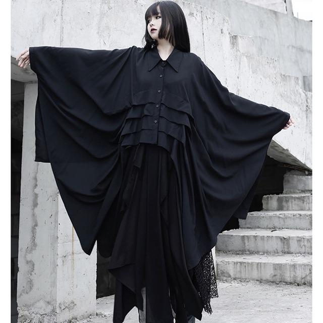ゴスロリ シャツワンピ アシンメトリー 大人 こなれ感 ダークファッション ストリートファッション