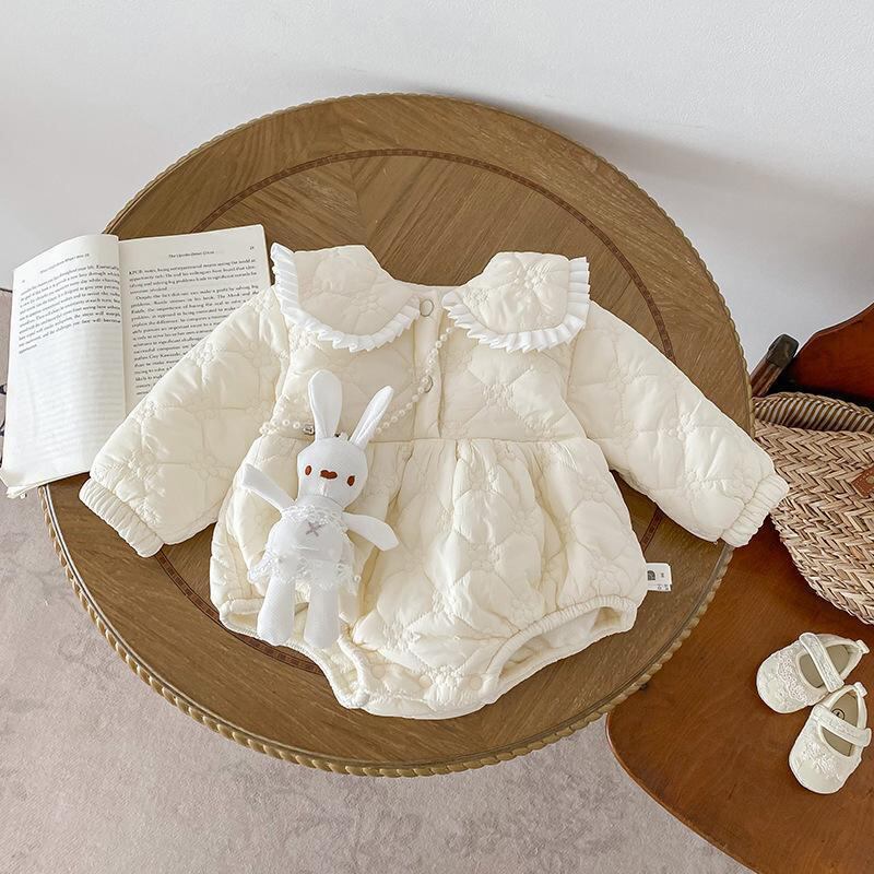 【BABY&KID】冬作うさぎ中綿レース襟ロンパース