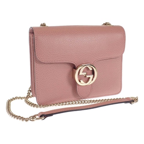 【GUCCI】グッチ インターロッキングG チェーンショルダーバッグ 510304 カーフスキン ピンク ゴールド金具 アウトレット【バッグ】