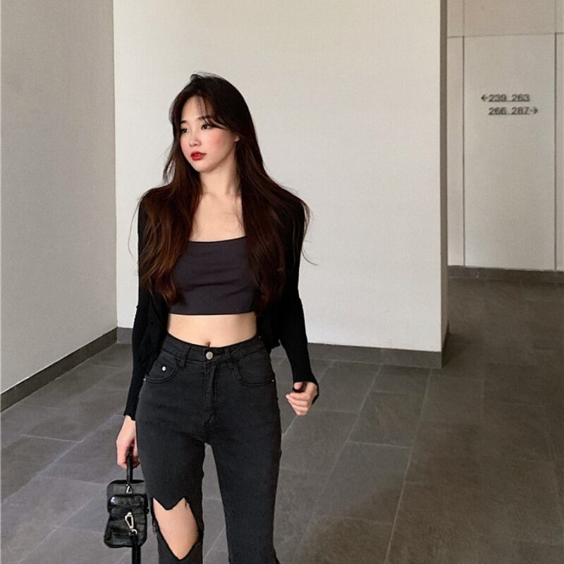 黒の日焼け止め長袖ショートアイスシルクニットスモールカーディガンジャケットレディース2020年初秋新作アウターシントップ ブラックストロベリース71529500483