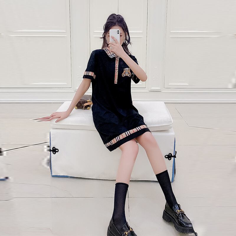 格子柄刺繍サマーカジュアルスリムドレス 大きめサイズ 夏物 ステッチ ミックスインファッション50287308282