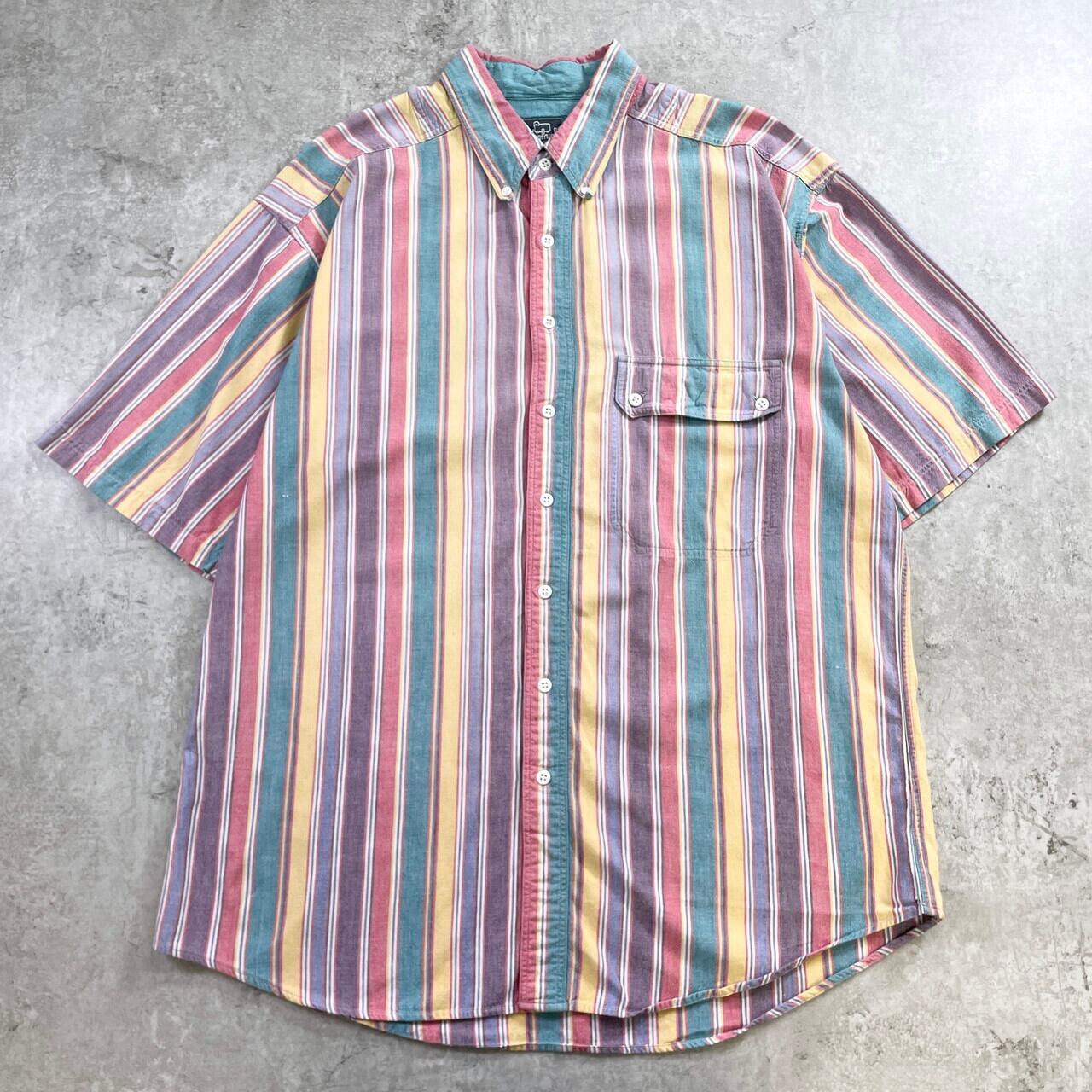 90s ヴィンテージ ストライプ シャツ 半袖 USA製 プルオーバーシャツ 90年代 Woolrich ウールリッチ マルチストライプ 半袖シャツ メンズXL