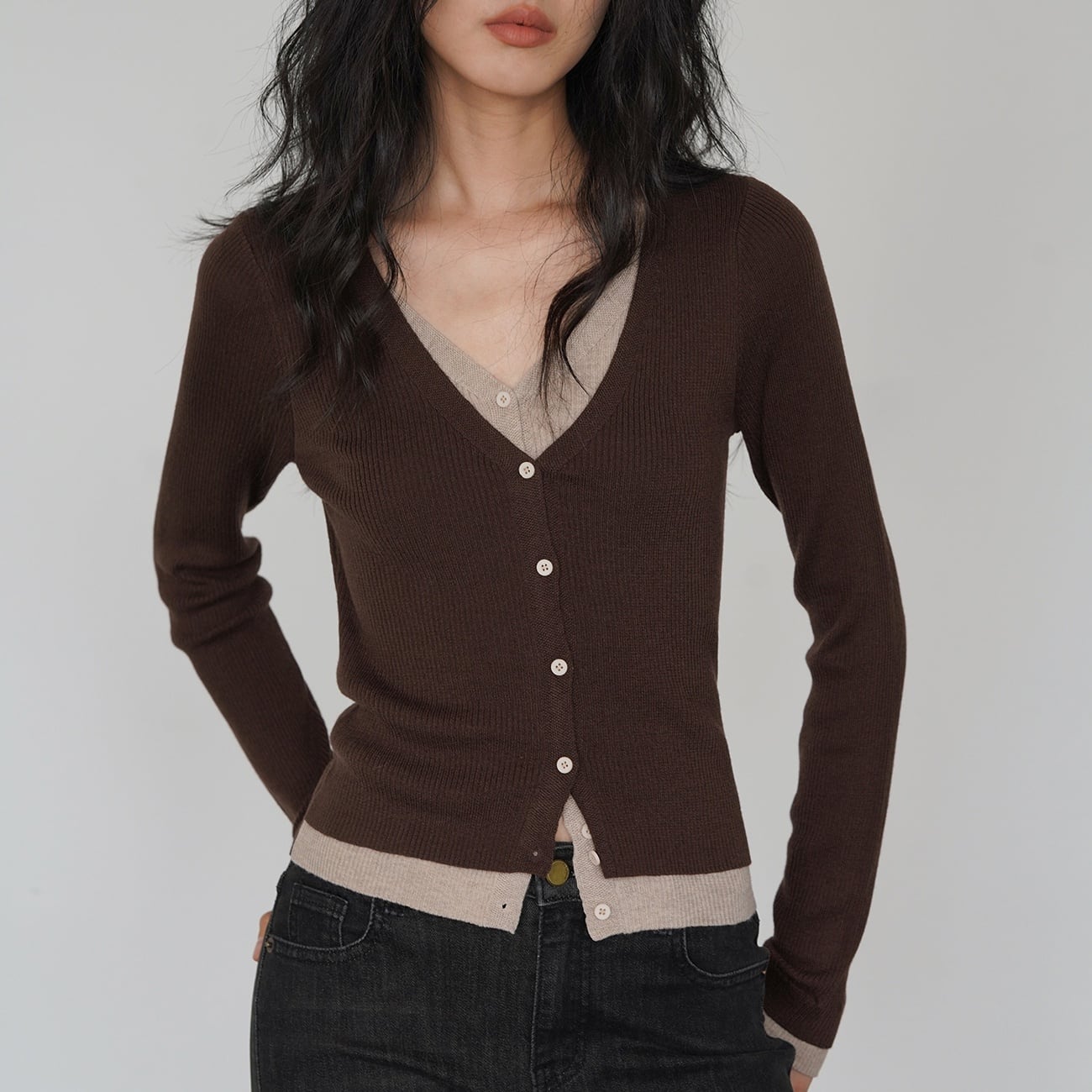 bicolor slim cardigan j-0089