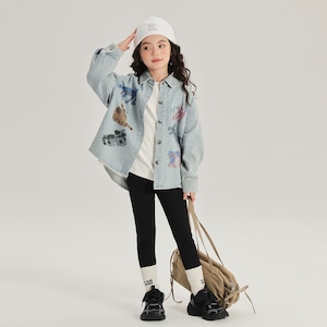 秋ウォッシュ手描き落書きデニムシャツ