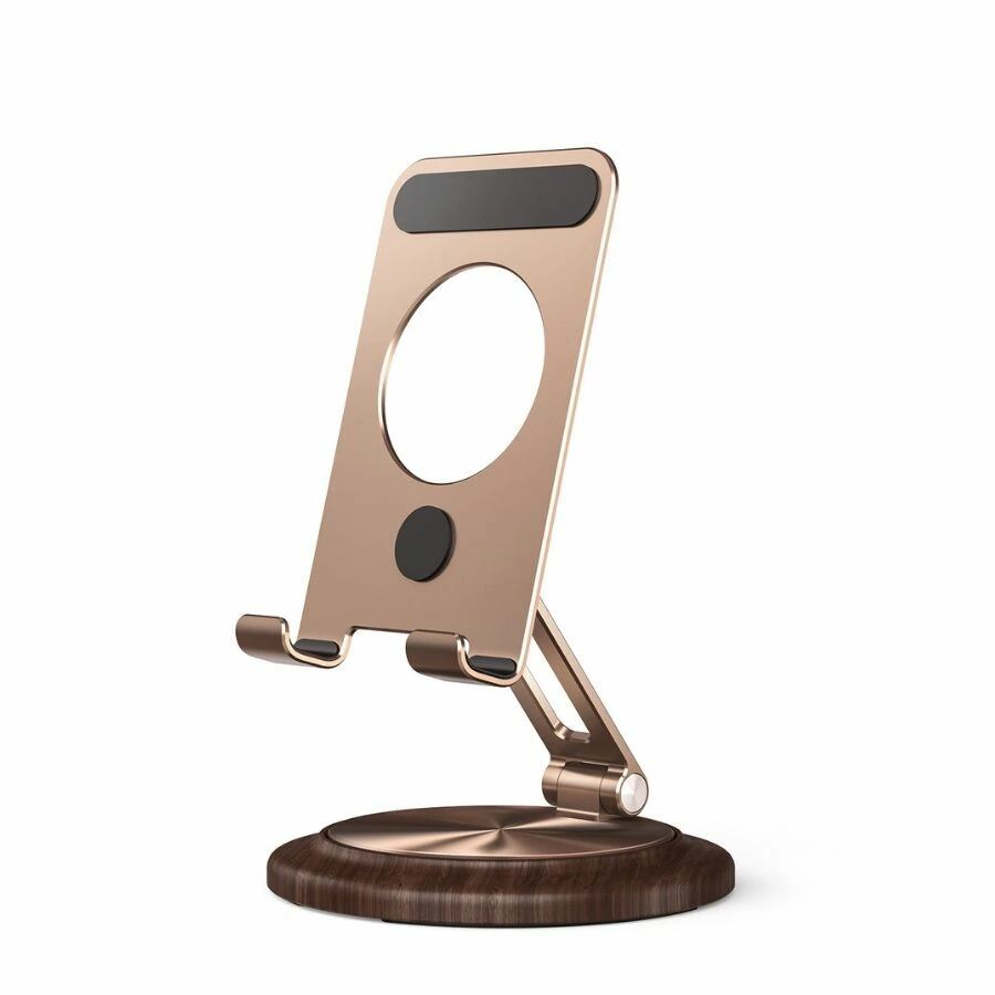 Nibiru】 スマホスタンド 天然 木 金属 メタル デスク スマホ ホルダー