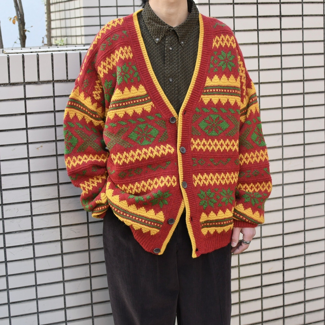 pattern corduroy shirt khaki