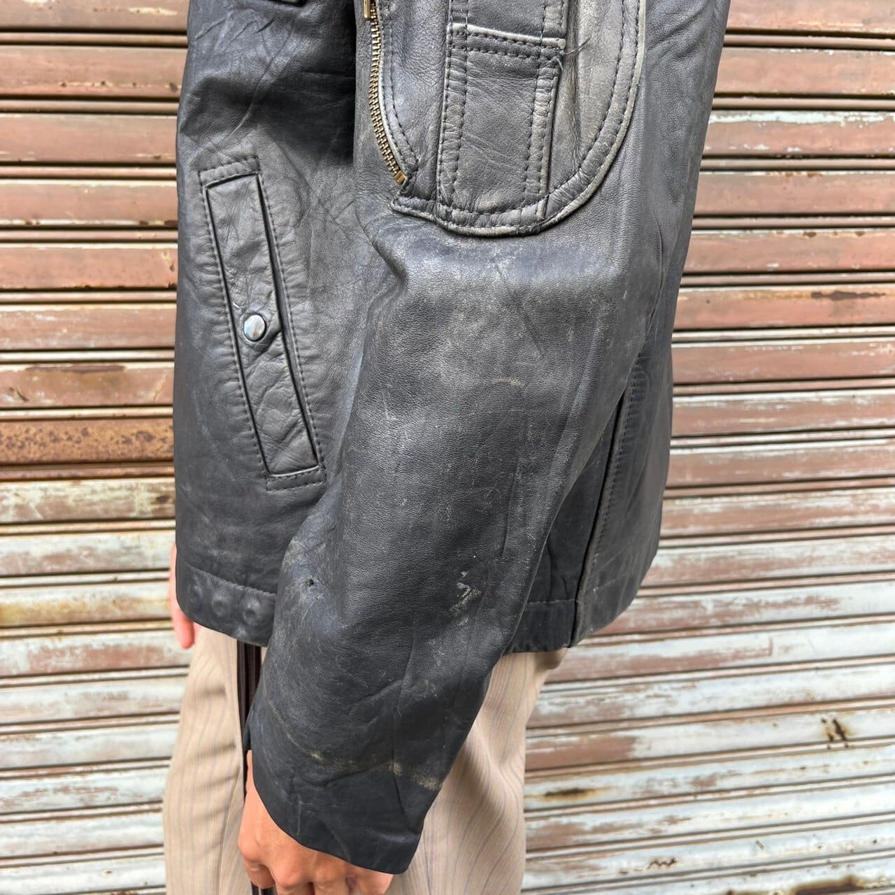 80s フランス軍 Franch ヴィンテージ 空軍 パイロット レザー XL 80s フランス軍 Franch ヴィンテージ 空軍 パイロット レザー XL