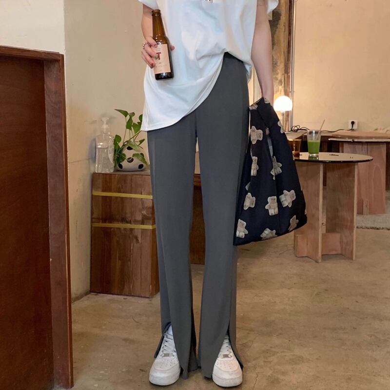 カジュアルパンツ サマーハイウェストウェストグレー薄手 夏物 試着室39469433274