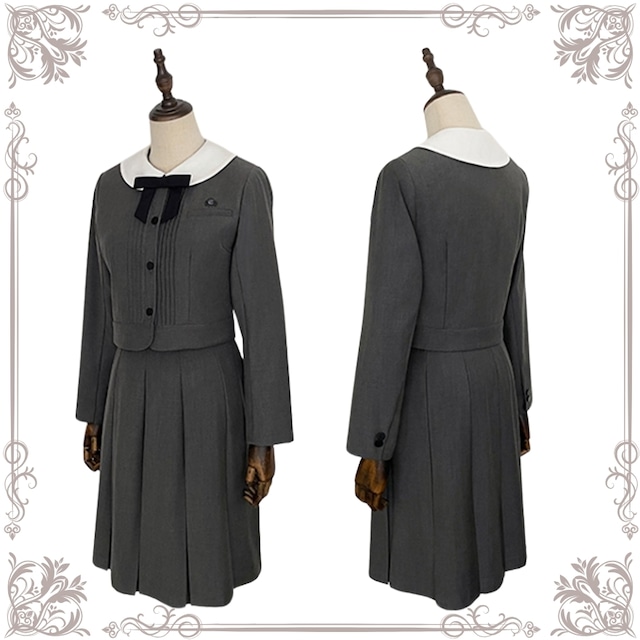 クラロリ 上下セット ジャケット 着丈42?p ミニスカート グレー ショート丈 プリーツスカート 新入学 卒業式 JK 制服 控えめ 上品 エレガント｜SEASONZ