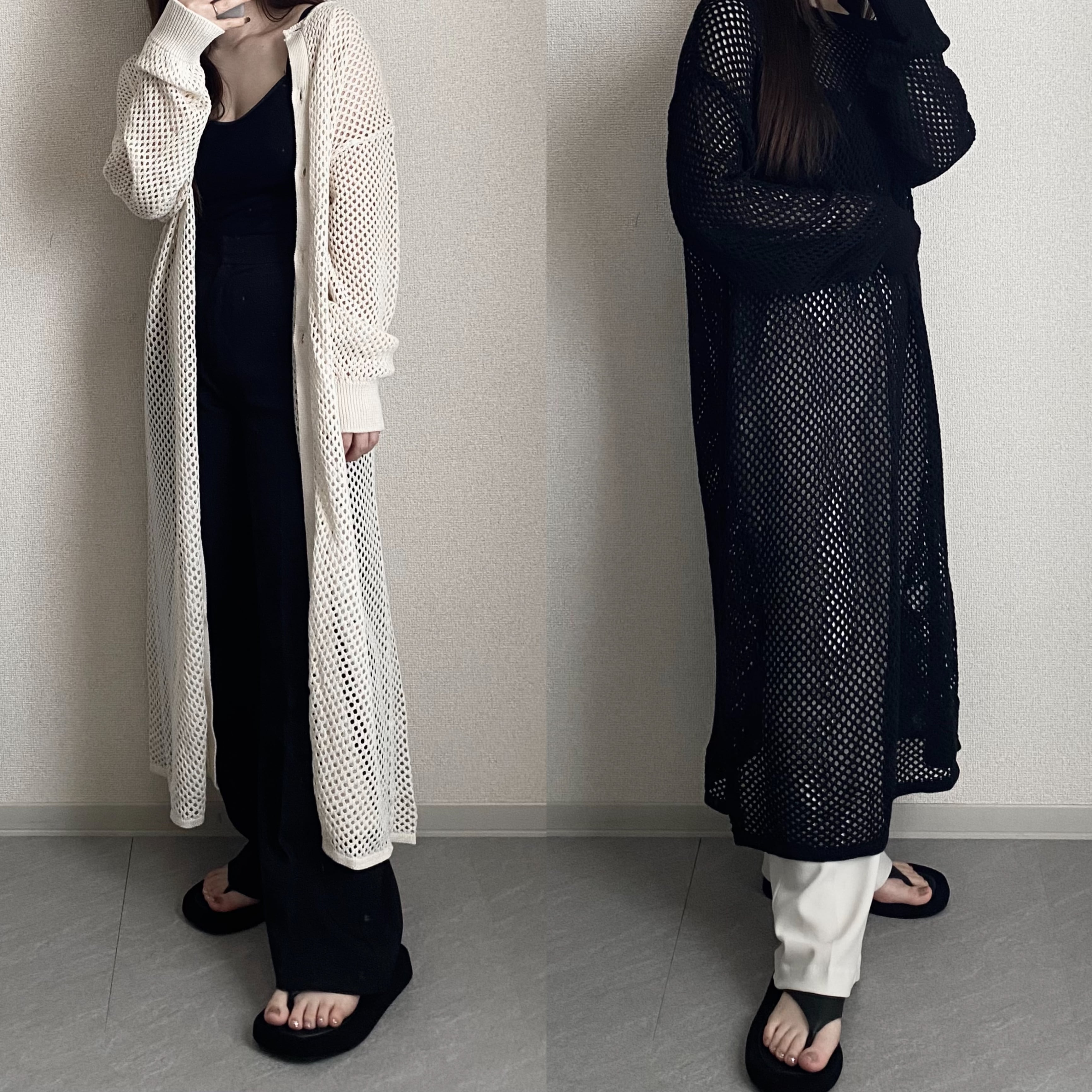 3way mesh long cardigan (black,off-white)