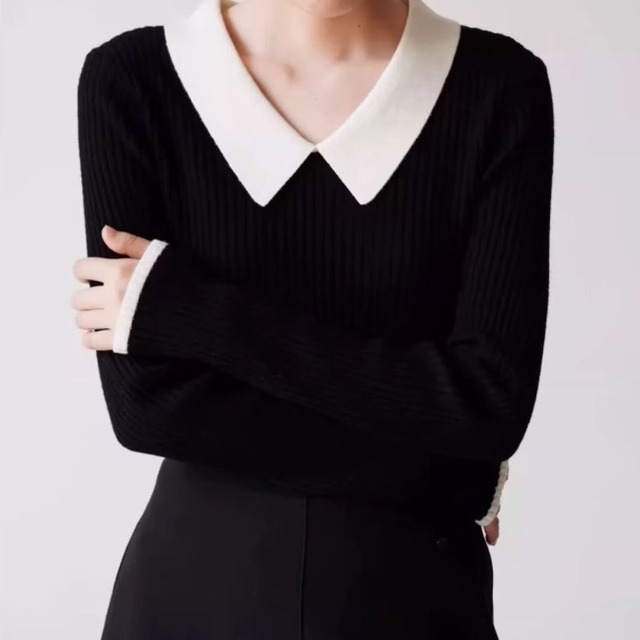 Polo collar V-neck knit A1617