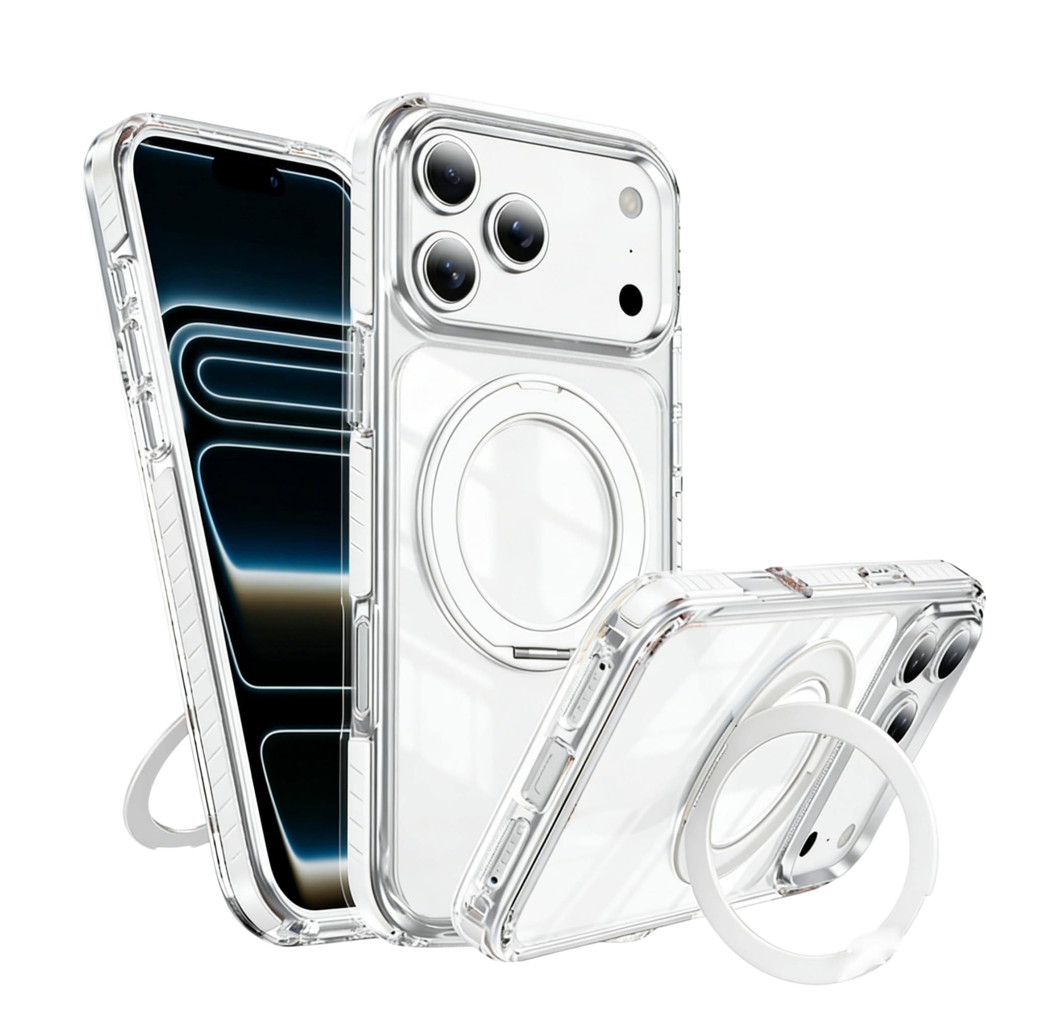 iPhone 17Pro max用 ケース MagSafe対応 ワイヤレス充電 耐衝撃 あいふおん 17Pro max カバー 360°回転スタンド 縦横両対応 スマホケース 米軍MIL規格 調整可能リング マグネット搭載 防指紋 半透明 マット感 6.9インチ【高耐久・防黄変】