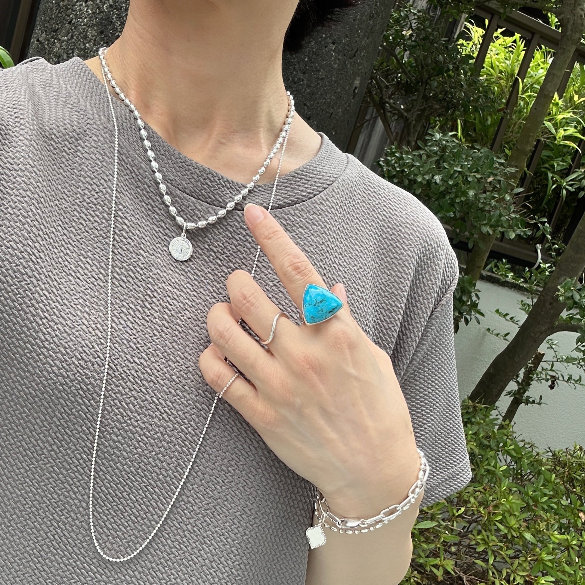 一点物 ターコイズ トライアングル / スクエア フリーサイズ リング