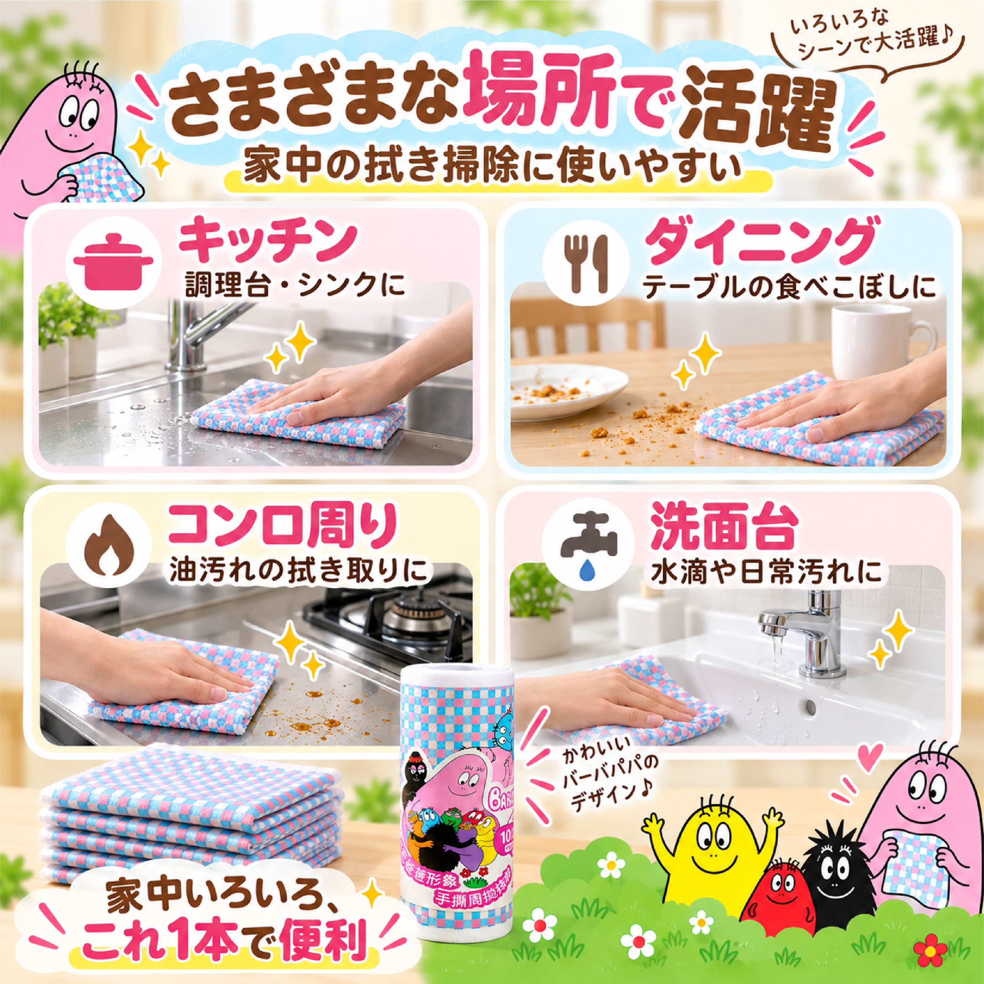 HY 945 . ロールタイプ キッチンクロス 20枚入り 乾拭き 水拭き 吸水