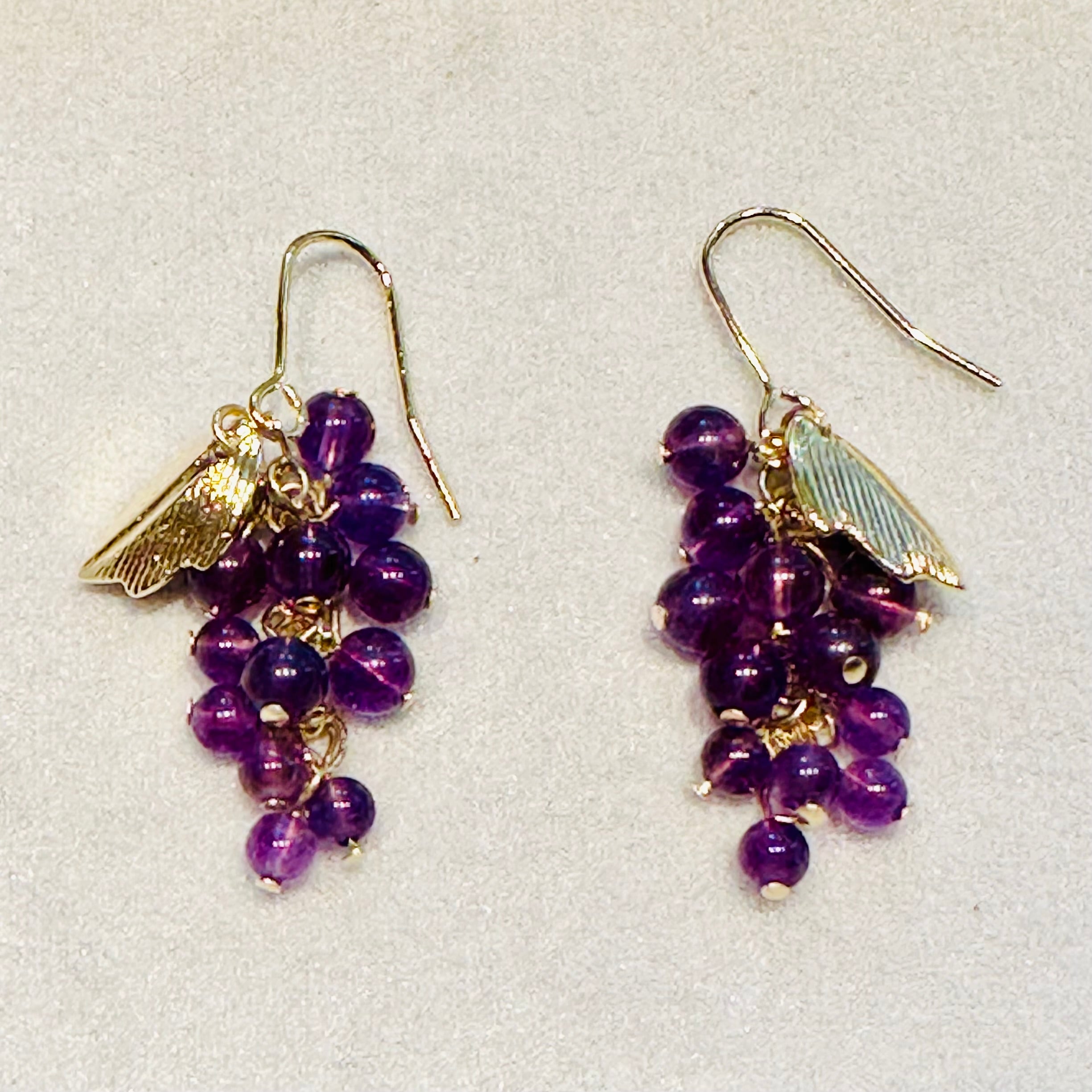 天然石ぶどうのピアス：アメジスト/ゴールドタイプ | Grapeful Life