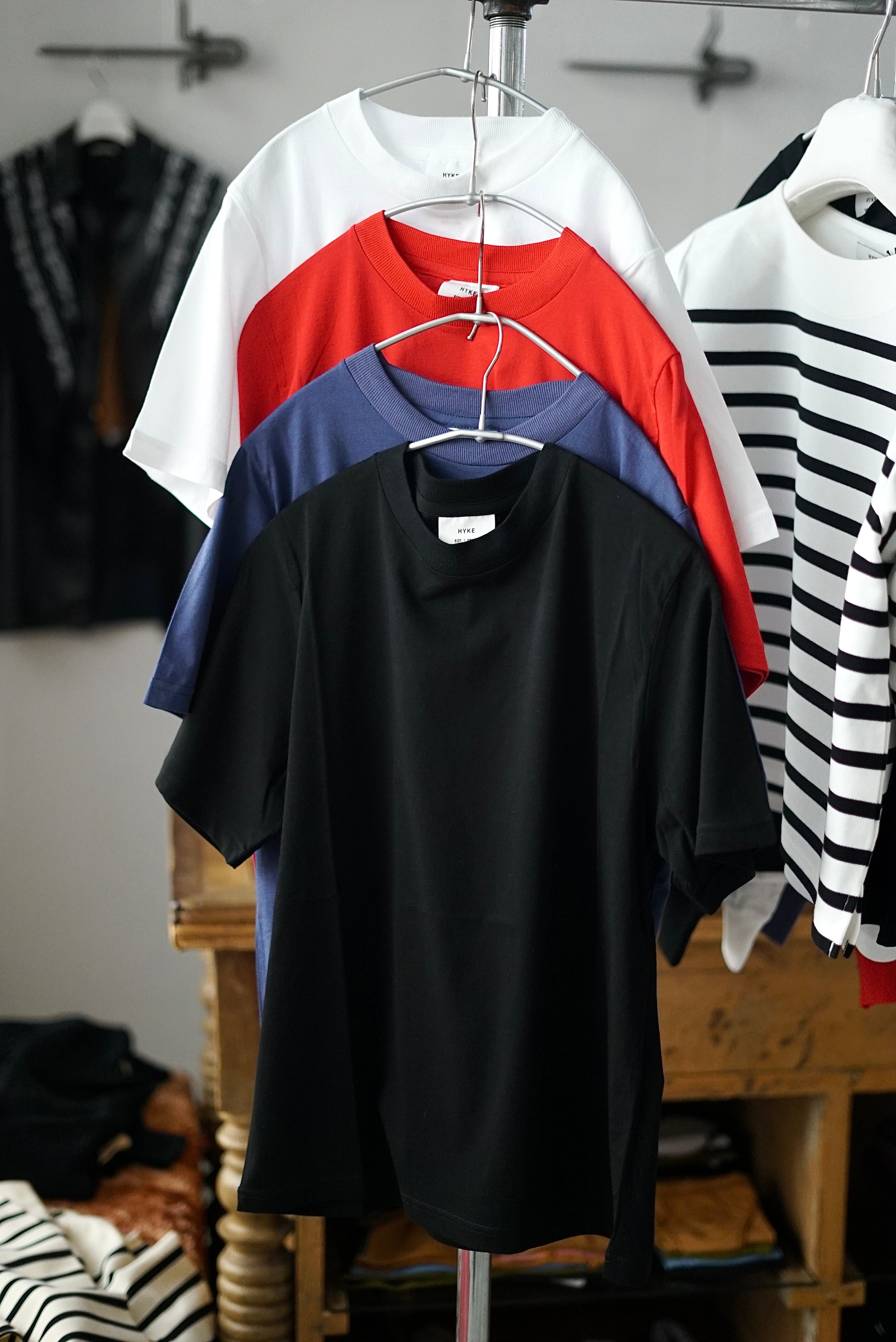 HYKE / LAYERED OXFORD SHEER SHIRT (BLACK, WHITE, BLUE) | JUQUI Online