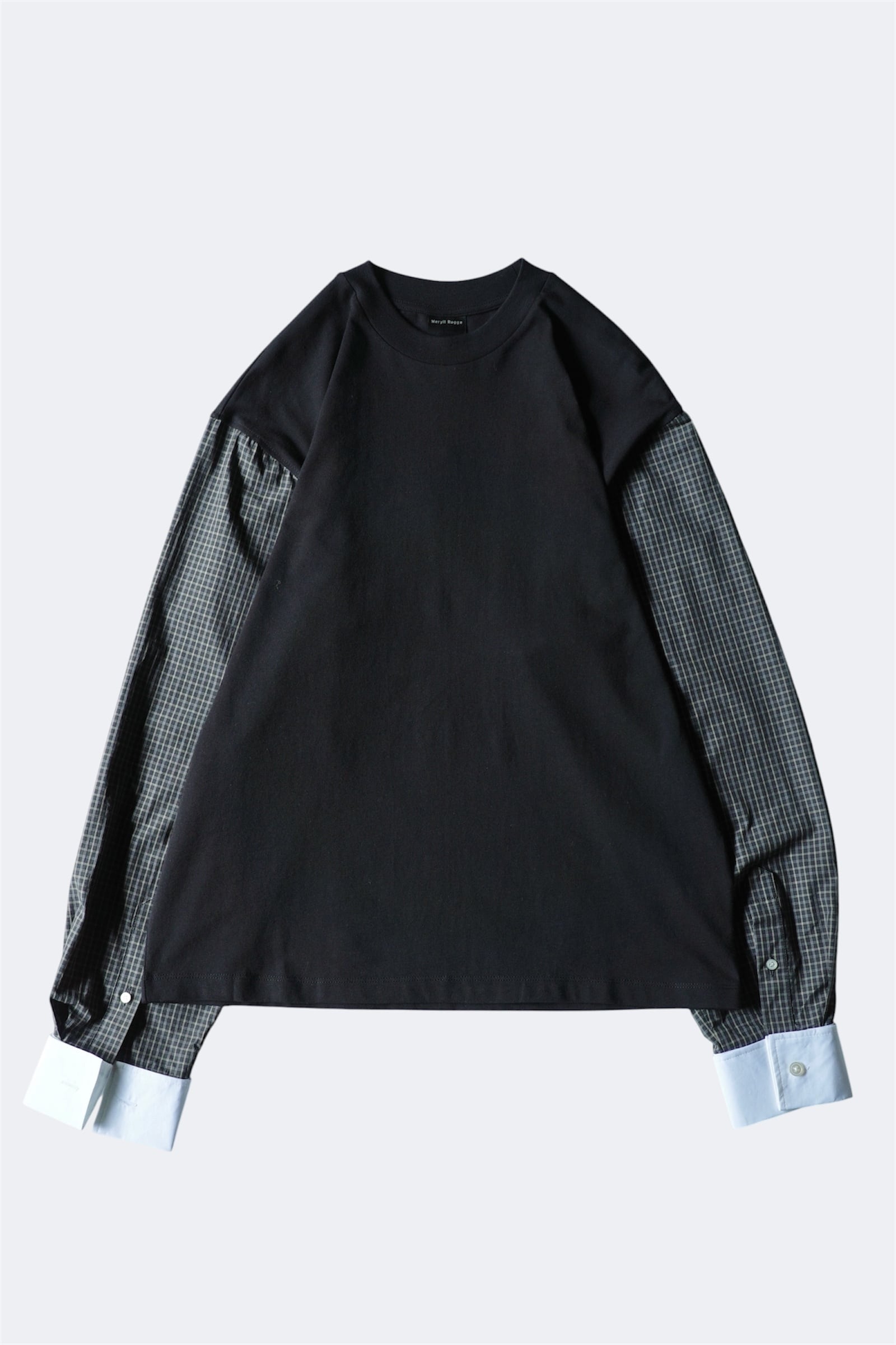 Meryll Rogge【T-SHIRT WITH SHIRTING SLEEVES -BLACK MULTI-】
