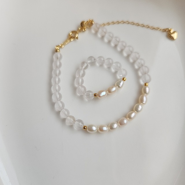 Rose Pearl bracelet 淡水パールxスターピンククォーツブレスレット