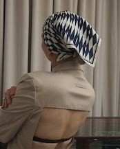 WV / Checkerboard Scarf - Navy x Ivory