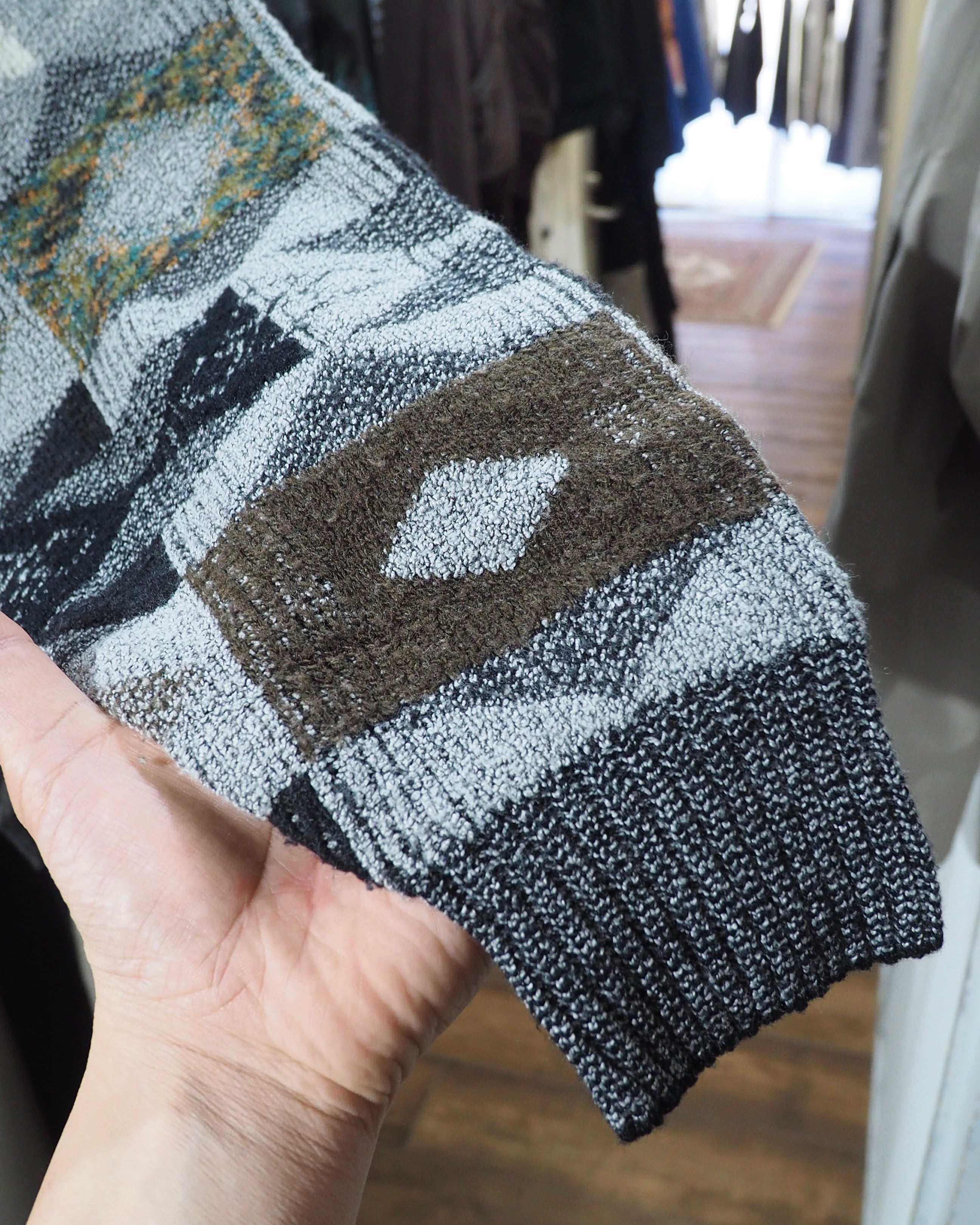 1990s Monotone × Geometric pattern Design vintage loose knit