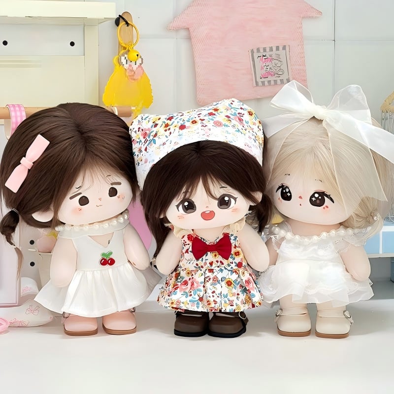 20cmぬいぐるみ用 チェリー柄/花柄/パール ワンピース+ヘア