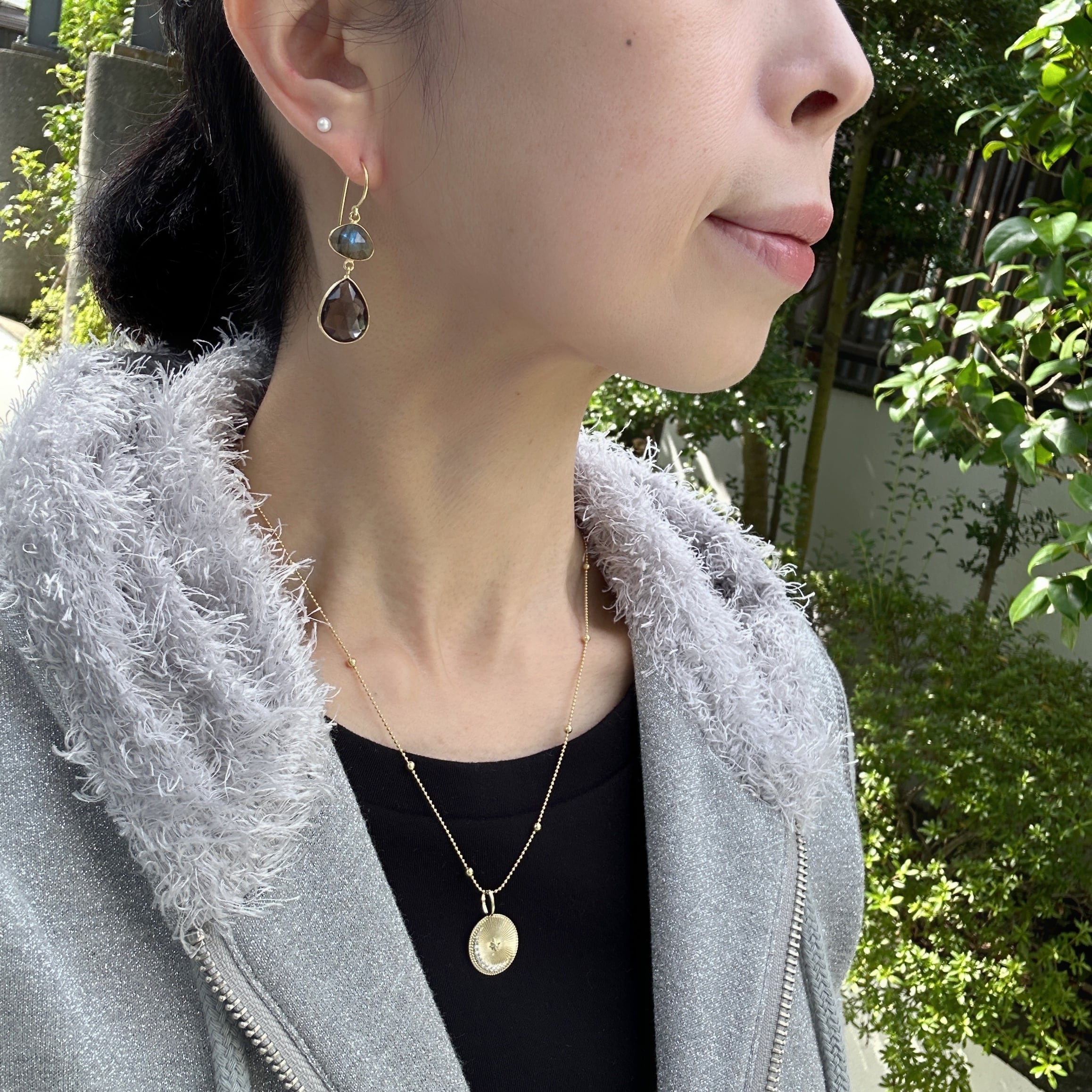 Gold Coating ダブルストーン ラブラドライト and スモーキークォーツ