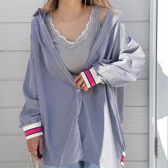 ピンストライプリブドッキングシャツ