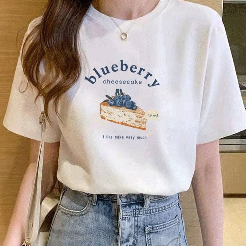 ブルーベリーケーキグラフィッククルーネックTシャツ L0931