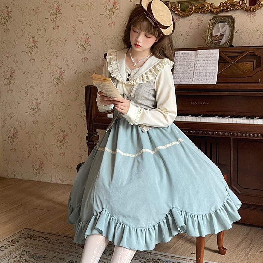 ロリータ クラロリフェイク スリーピース アシンメトリー フリル 深V