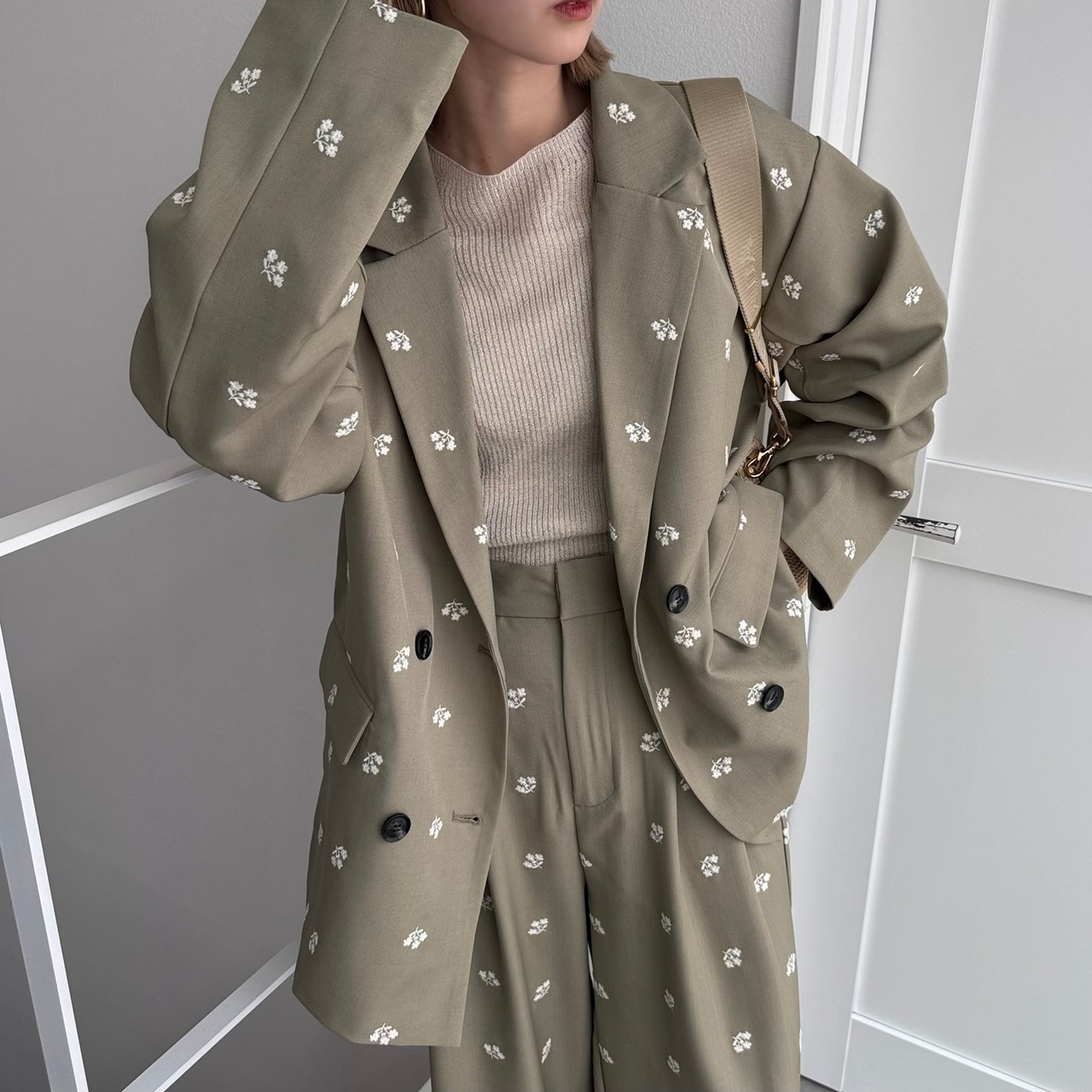 ミニフラワー刺繍オーバーJK/ピスタチオ