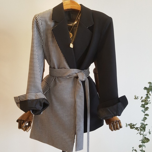 Bicolor Belted Long Sleeve Jacket L00600