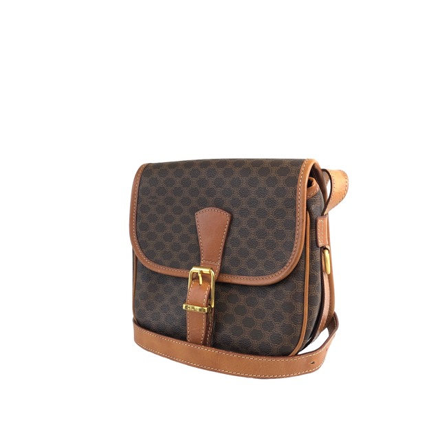 CELINE セリーヌ マカダム フロントバックル ショルダーバッグ ブラウン レザー vintage ヴィンテージ オールド is25ku