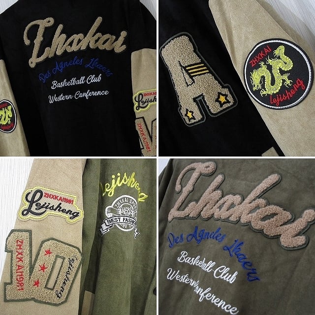 サガラ刺繍＆ALL刺繍 ワッペン スウェード 袖切替 スタジャン ブルゾン