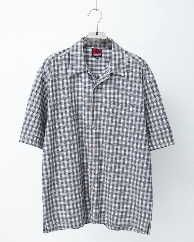 check pattern cotton open collar short sleeve shirt