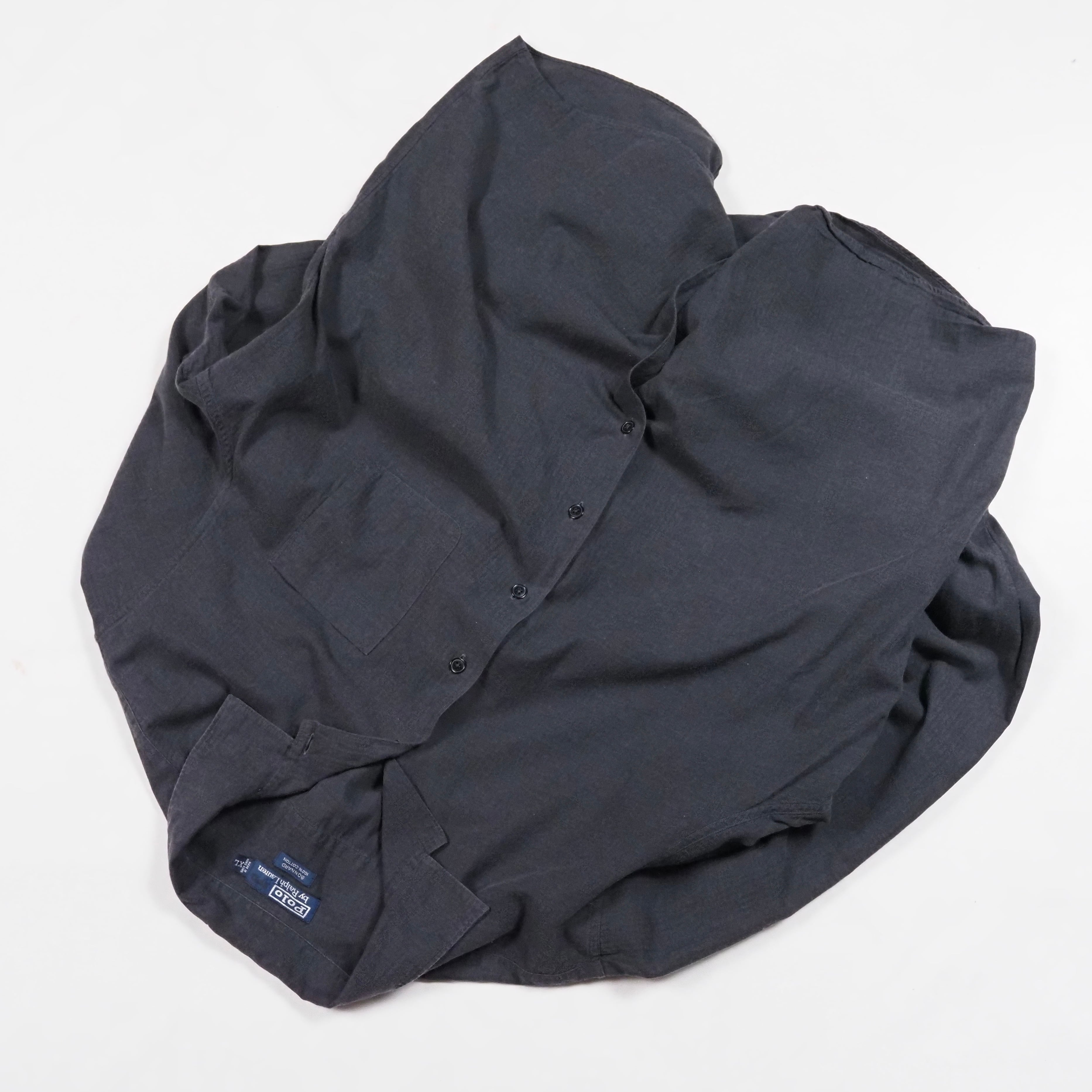Polo by Ralph Lauren “BONNARD” herringbone cotton l/s shirt XL charcoal 90’s ポロラルフローレン 長袖シャツ オープンカラー チャコールグレー