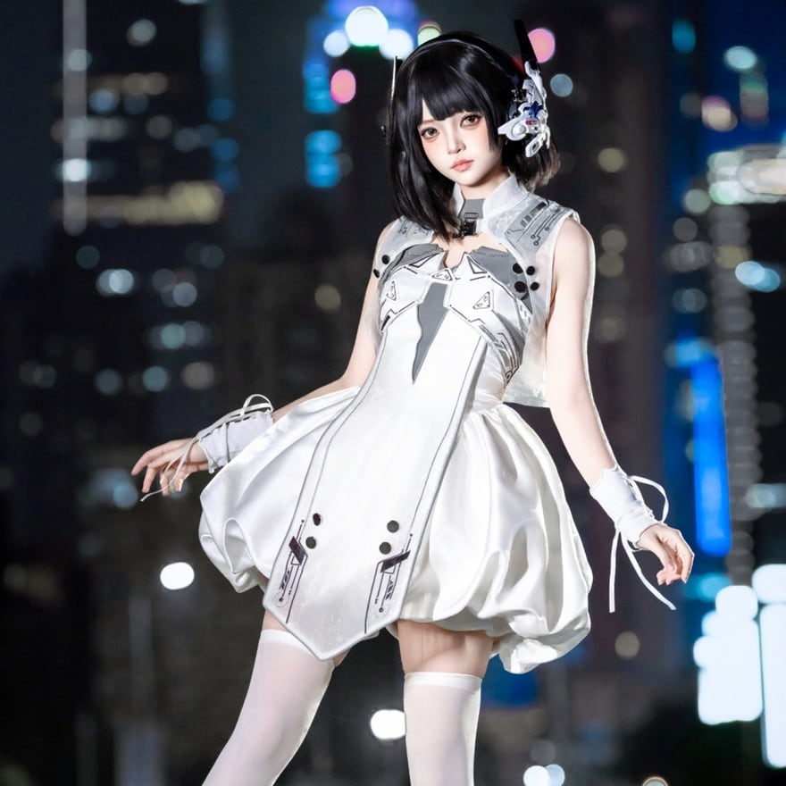アイドル衣装 サイバーパンク系セットアップ 白×グレー 近未来ワンピース