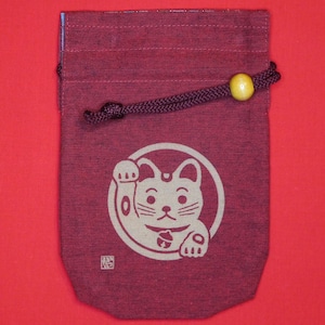 巾着袋 “招き猫” (小) 赤