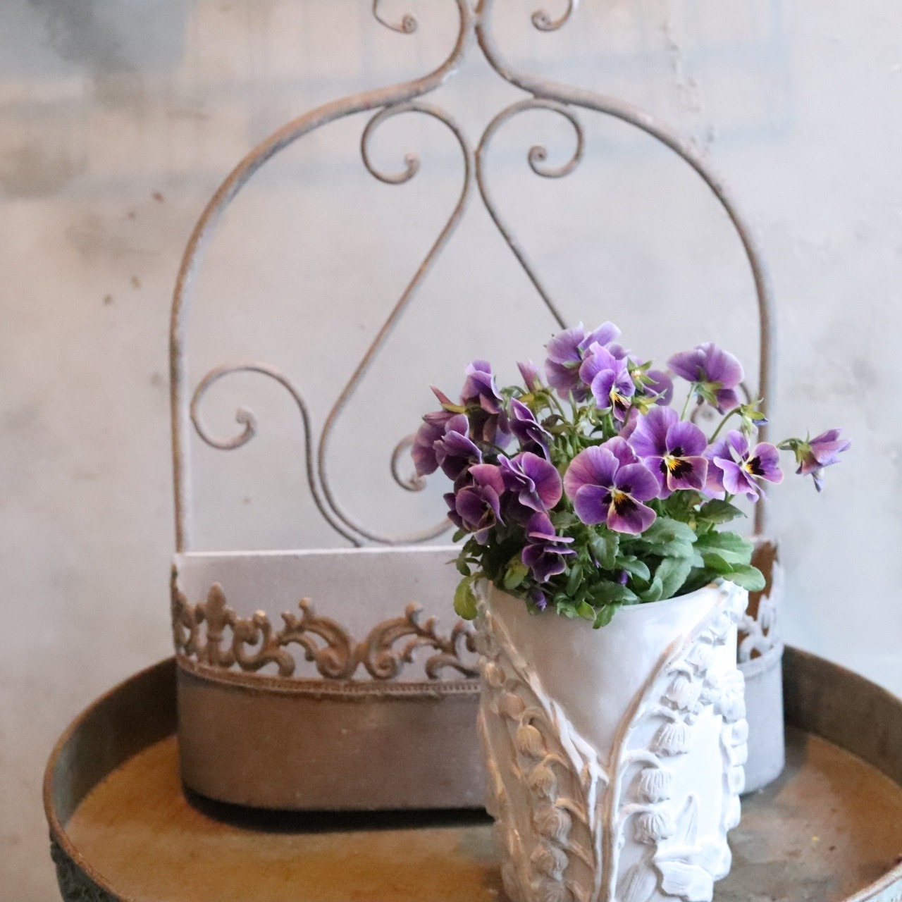 植木鉢　エルメリリーロングS GW　スズランデザイン　陶器　アンティーク調　シャビーシック　オシャ