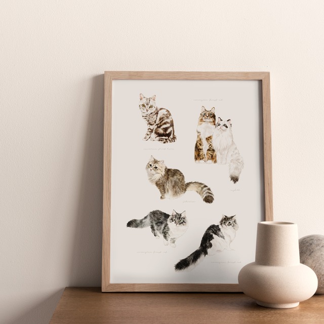『mofter』ふんわり水彩イラストポスター 猫だらけ cats