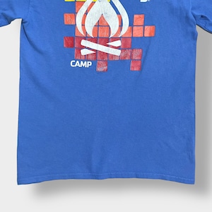 【YMCA】プリント Tシャツ バックプリント CAMP 焚き火 キャンプ S相当 半袖 夏物 US古着