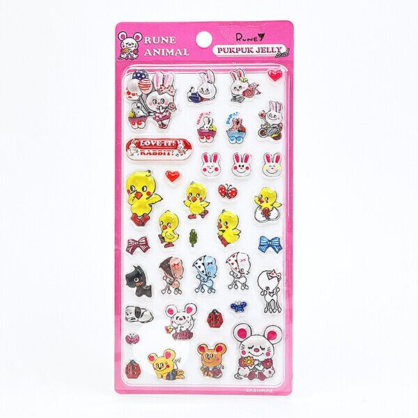 内藤ルネ アニマル ピンク ぷくぷくジェリーシール 立体シール 文具