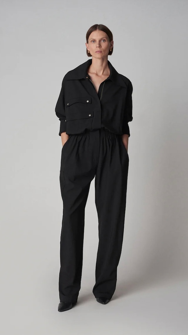 CO -Wide Collar Jumpsuit- : BLACK,