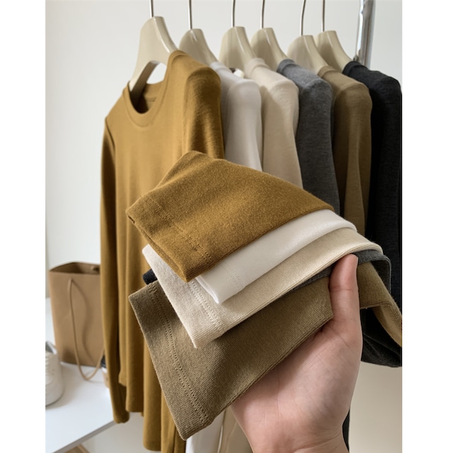 【リブニットクルーネック長袖カットソー】P00239