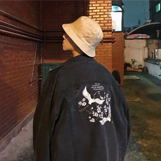 全2色 デニムジャケット 和風 プリント カジュアル B系 メンズ