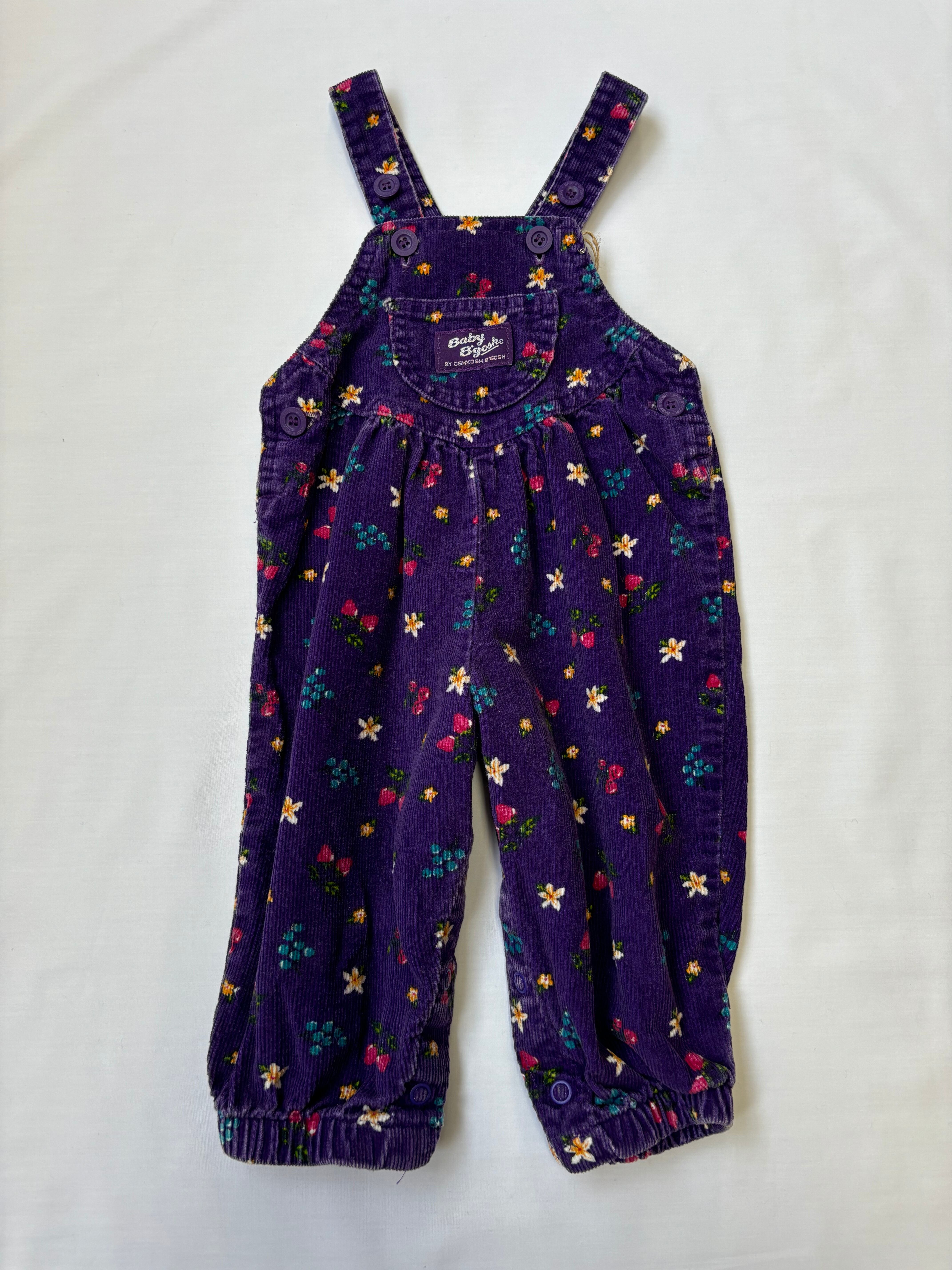 OshKosh 花柄コーデュロイオーバーオール　use製　希少 OSH KOSH 花柄 コーディロイ オーバーオール 4T 希少 USA製 OshKosh 花