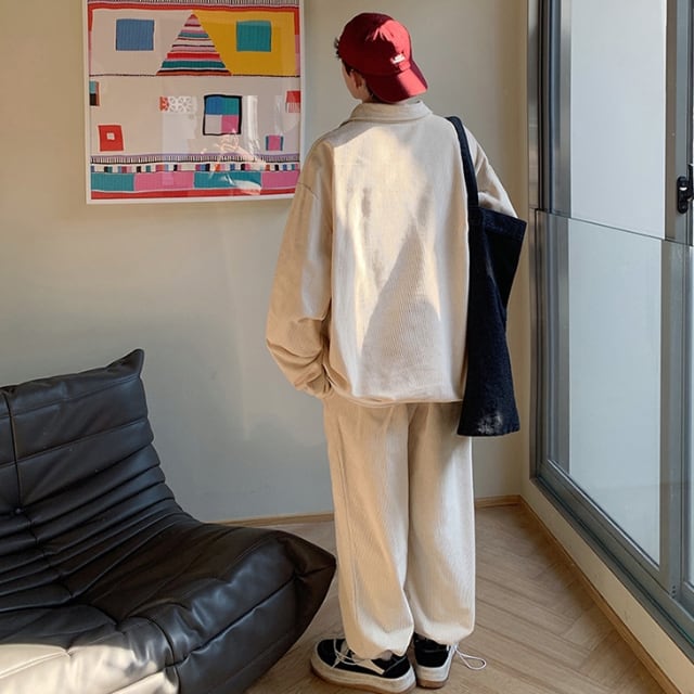 予約販売】メンズ セットアップ 上下 コーデュロイ ブラック ベージュ