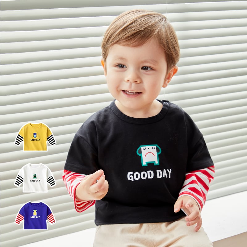 赤ん坊の長袖Tシャツ、綿の春と秋の子供用ボトムスシャツ、快適なルーズな子供用シャツ、男の子服、トレンディ Duduベイビー5192110555