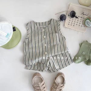 リネンストライプベスト＆ショーツセット