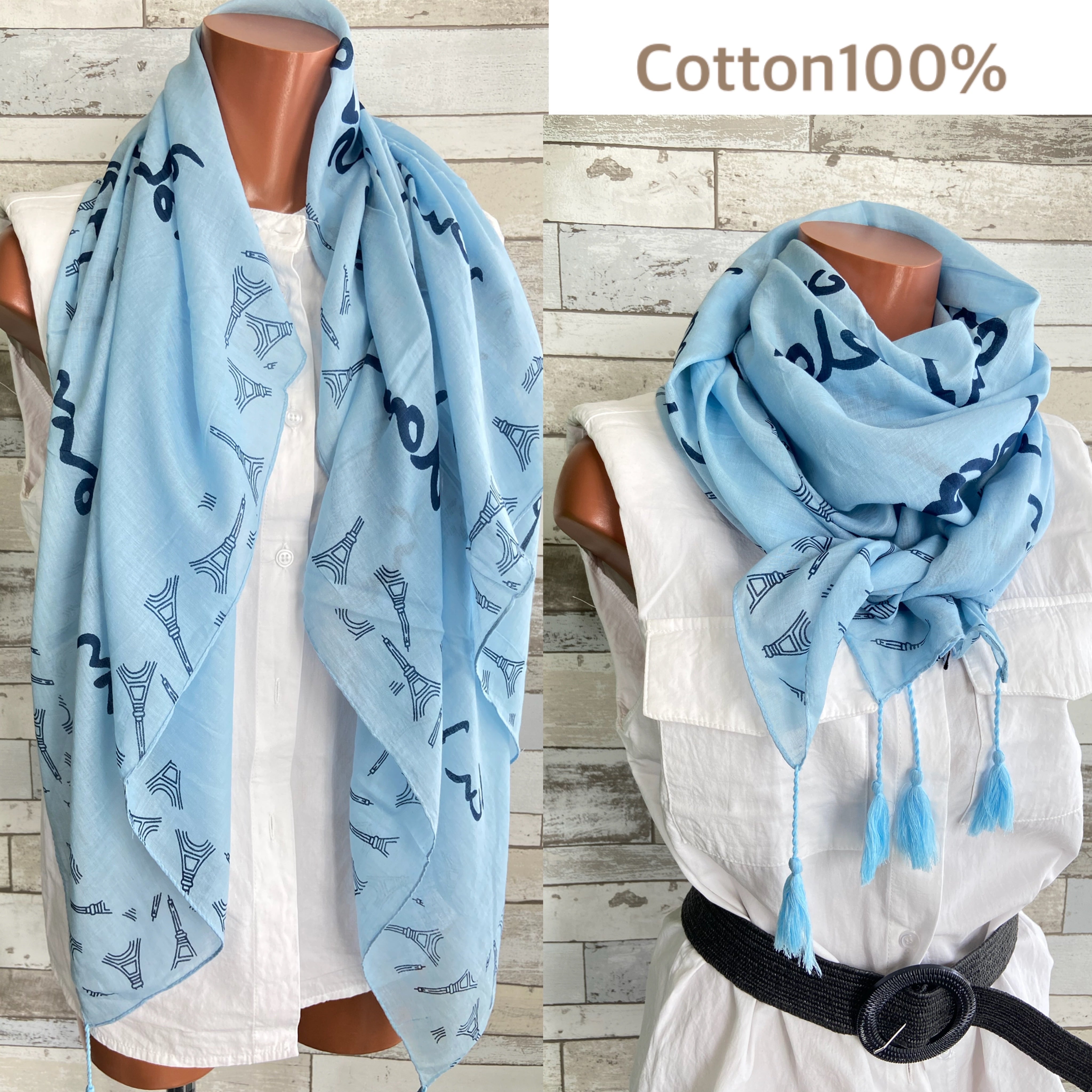 COTTON 100% コットン エッフェル塔 インポート大判ストール